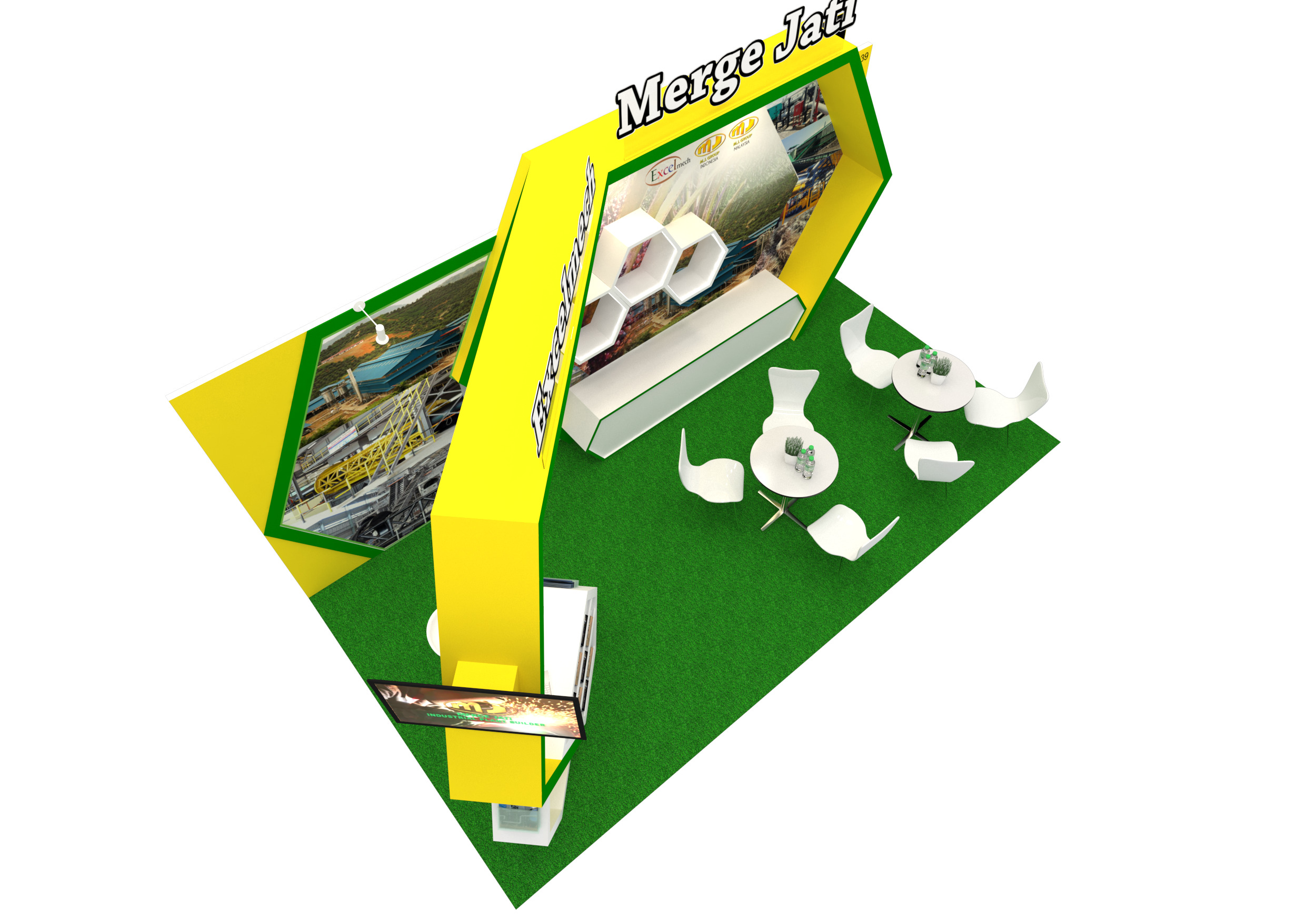 Exhibition Booth Design 6m x 3m - 3 side open Low-poly 3D model_2