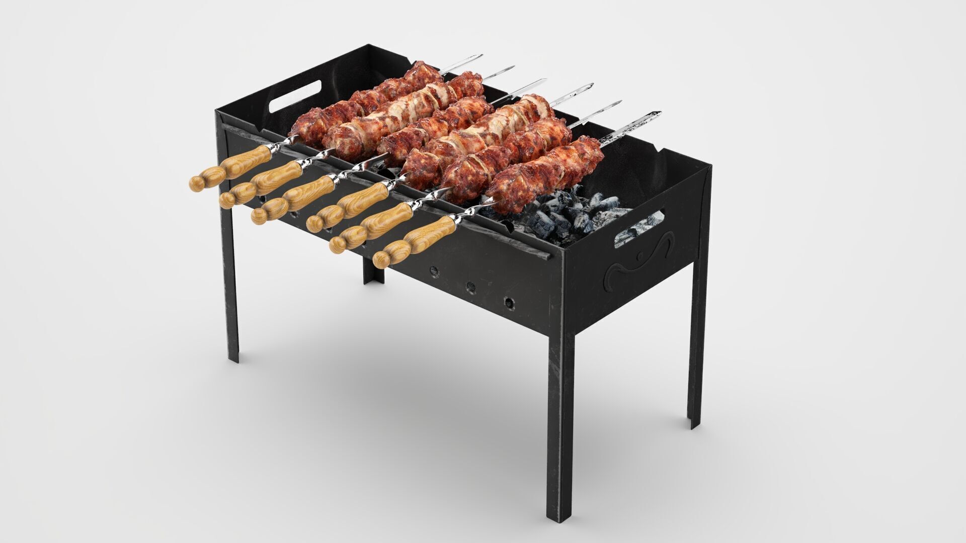 Shish Kebab on the Grill 3D model_1