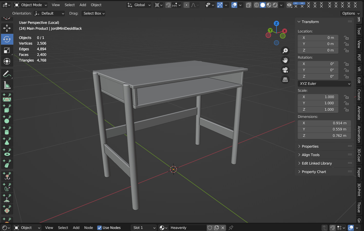 Jordi Mini Desk Black Low-poly 3D model_7