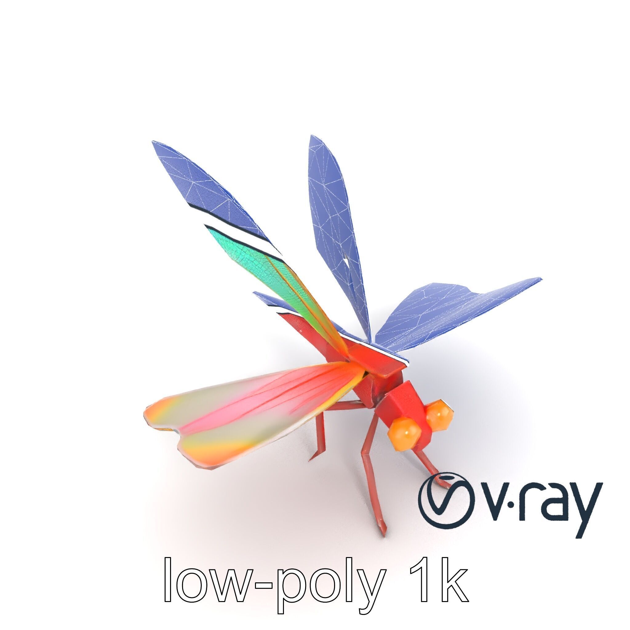 Origami Dragonfly Iridescent Wings model pack Low-poly 3D model_16