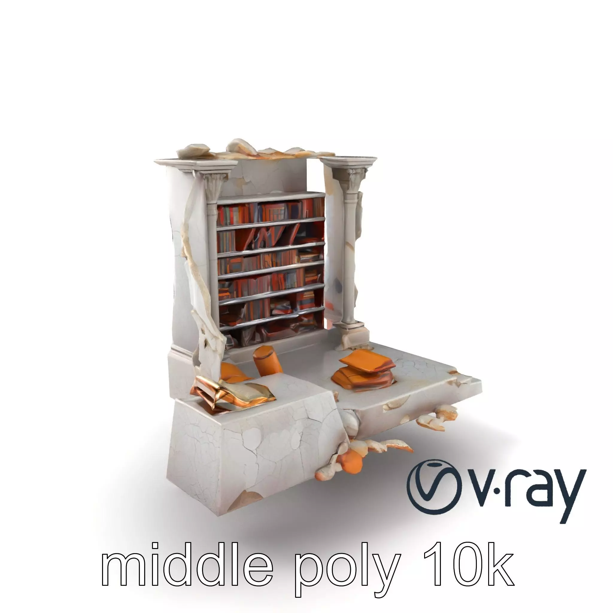 Eroded Library Collapse Environmental Scene model pack Low-poly 3D model_0