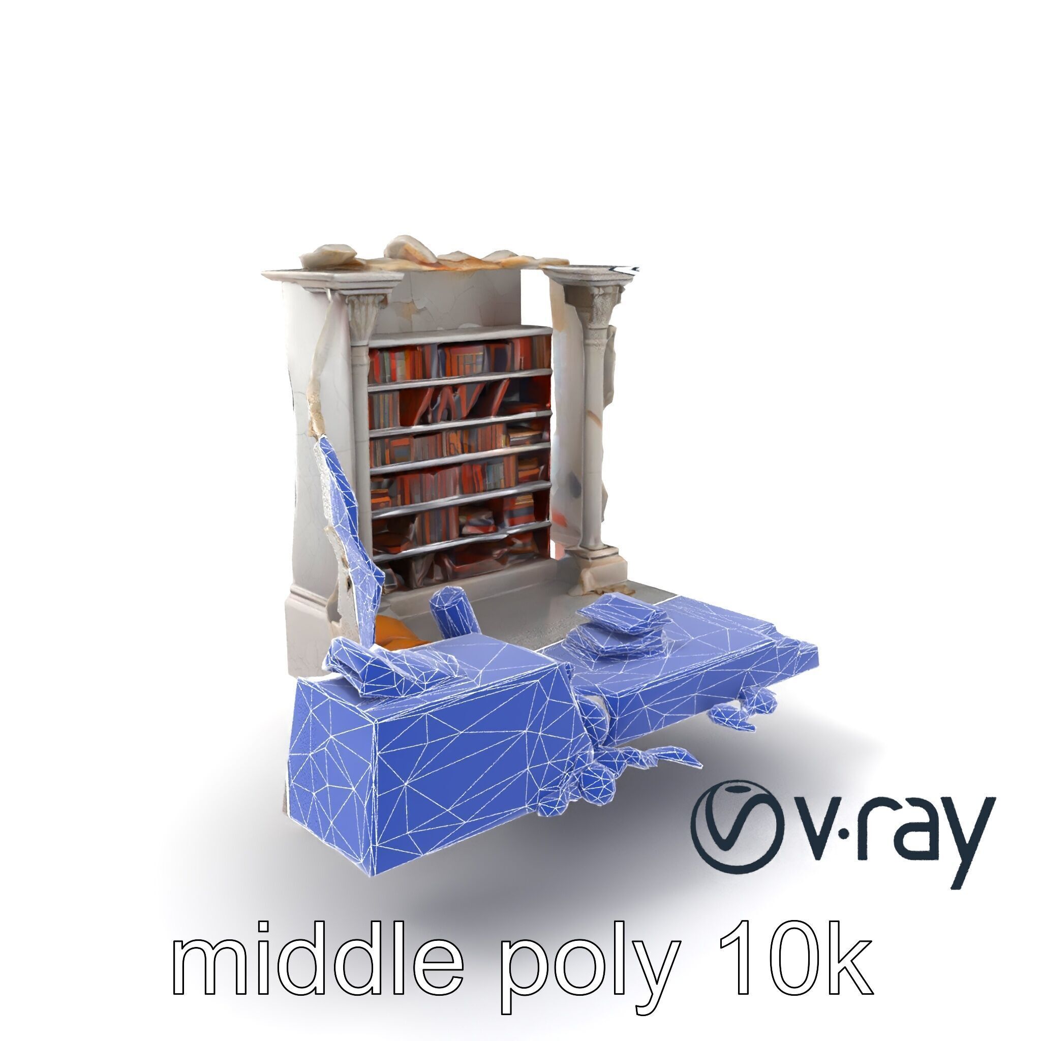 Eroded Library Collapse Environmental Scene model pack Low-poly 3D model_4