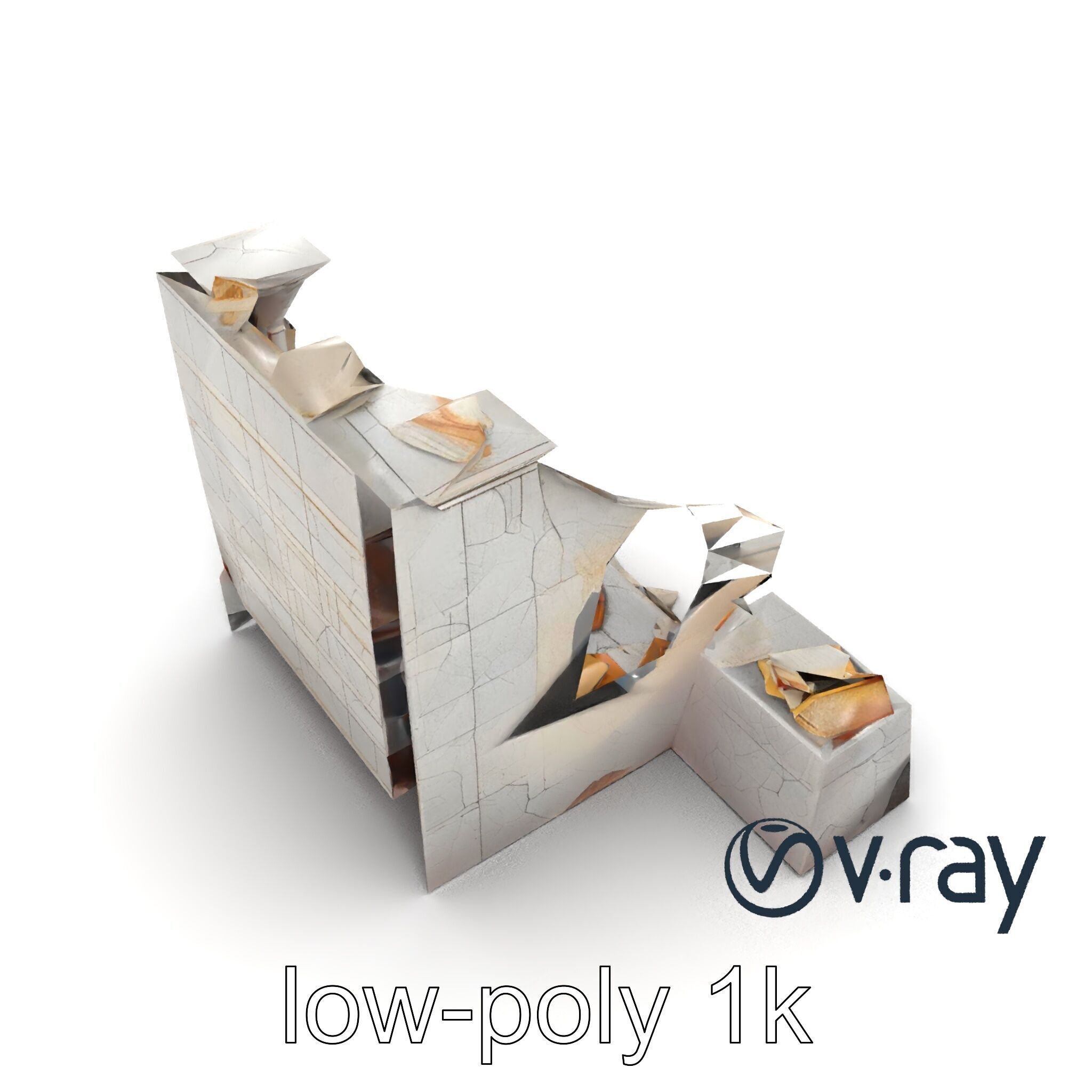 Eroded Library Collapse Environmental Scene model pack Low-poly 3D model_8