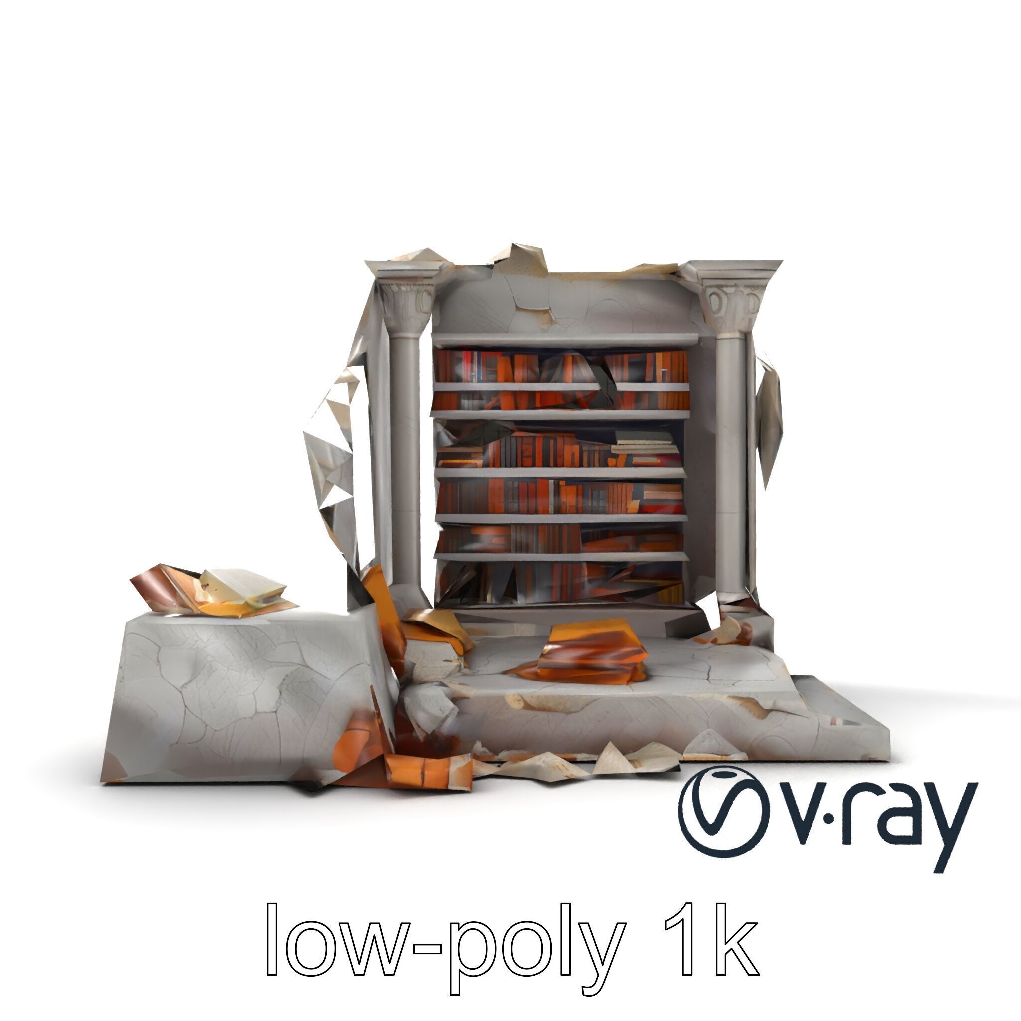 Eroded Library Collapse Environmental Scene model pack Low-poly 3D model_26