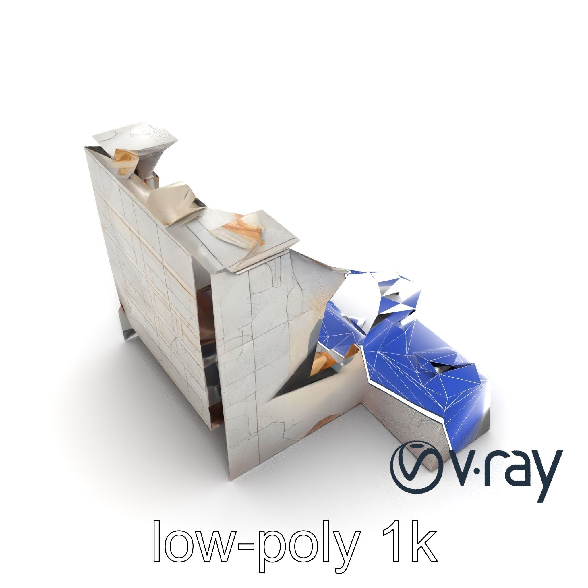 Eroded Library Collapse Environmental Scene model pack Low-poly 3D model_13