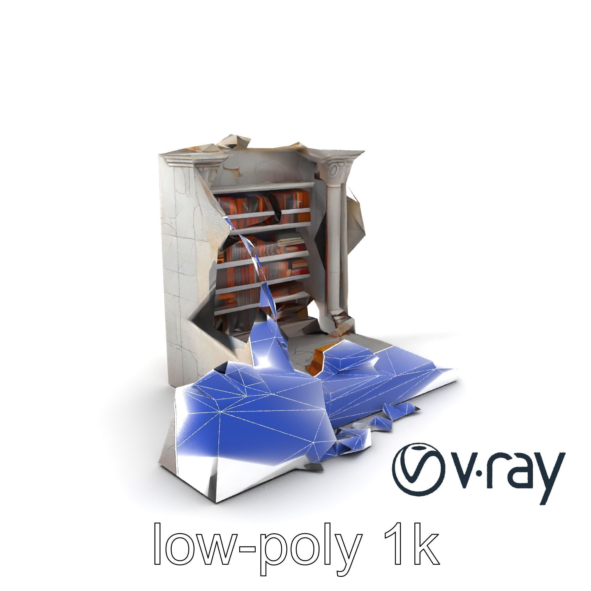 Eroded Library Collapse Environmental Scene model pack Low-poly 3D model_12