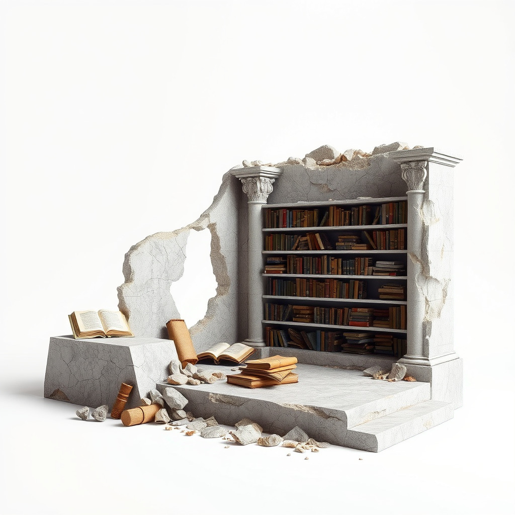 Eroded Library Collapse Environmental Scene model pack Low-poly 3D model_3