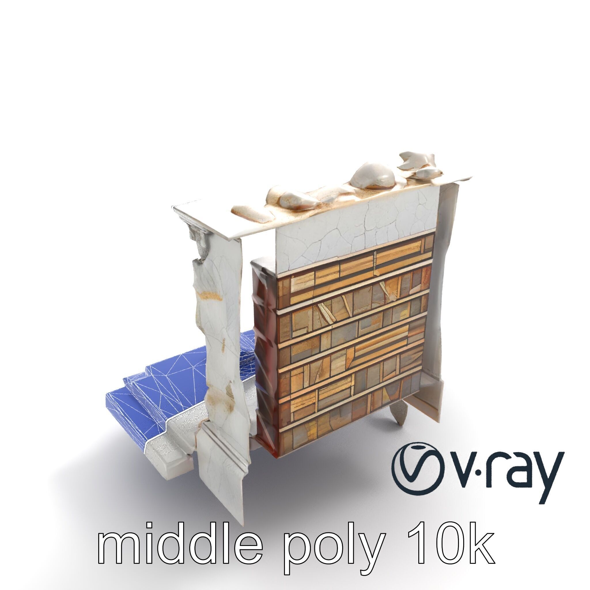 Eroded Library Collapse Environmental Scene model pack Low-poly 3D model_31