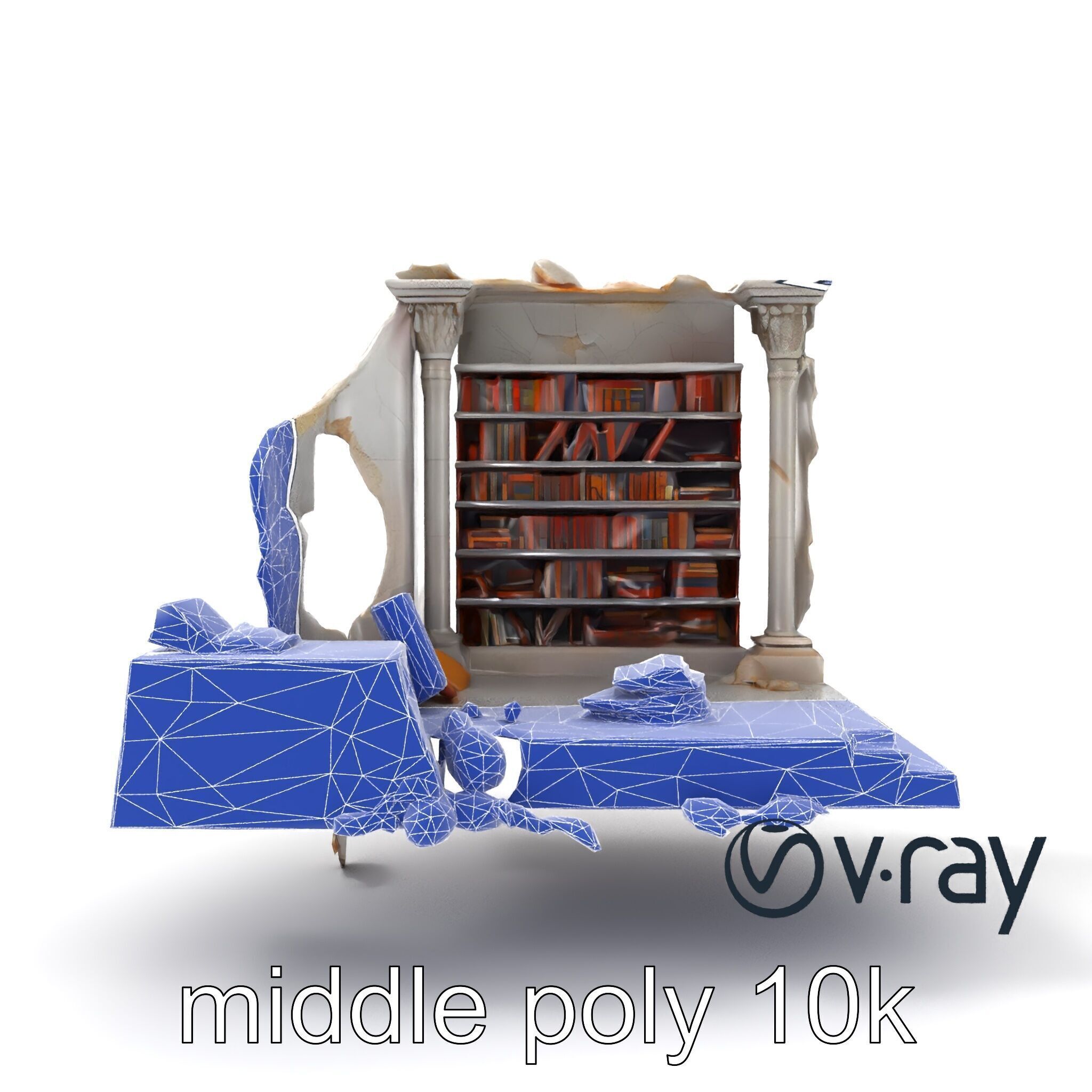 Eroded Library Collapse Environmental Scene model pack Low-poly 3D model_16