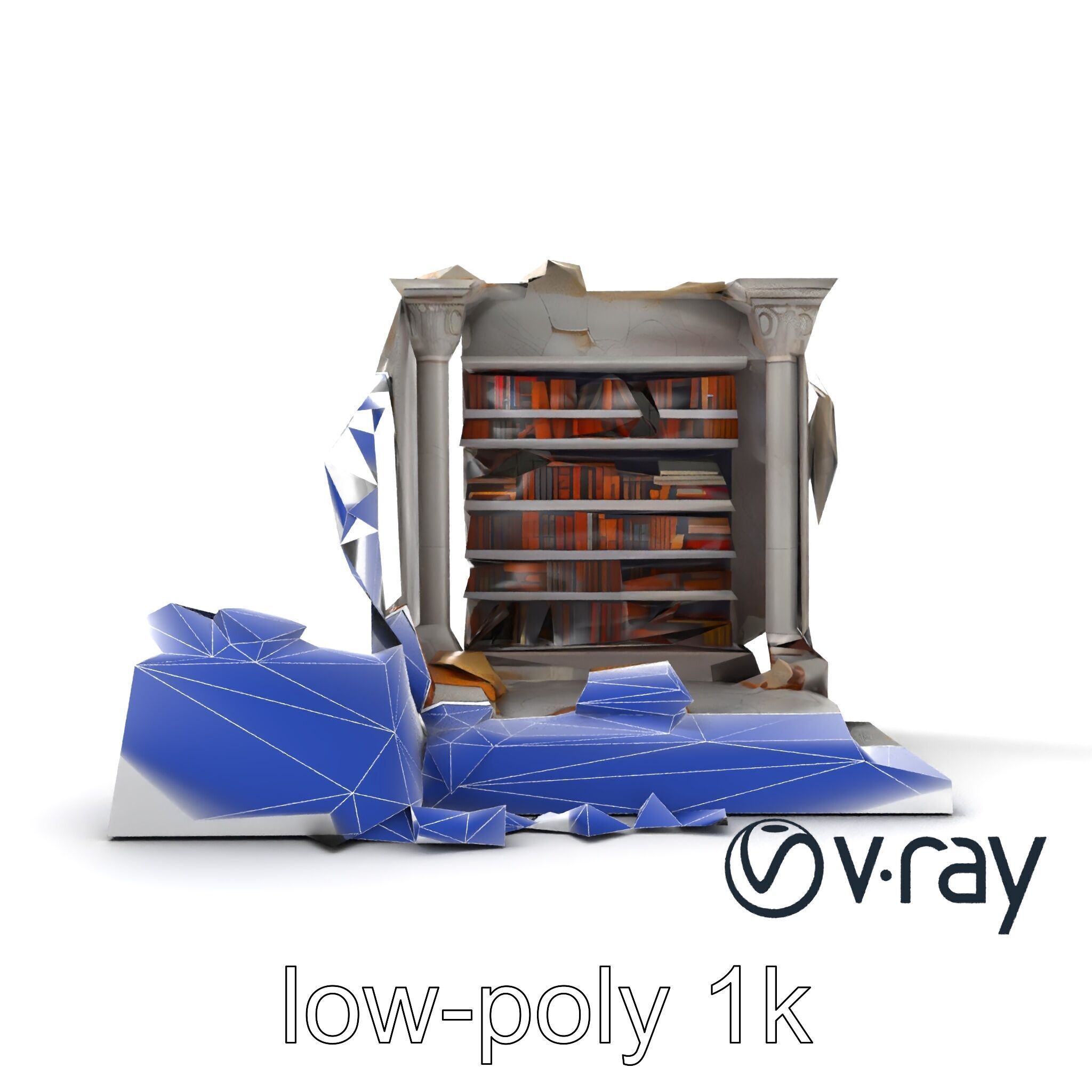 Eroded Library Collapse Environmental Scene model pack Low-poly 3D model_24