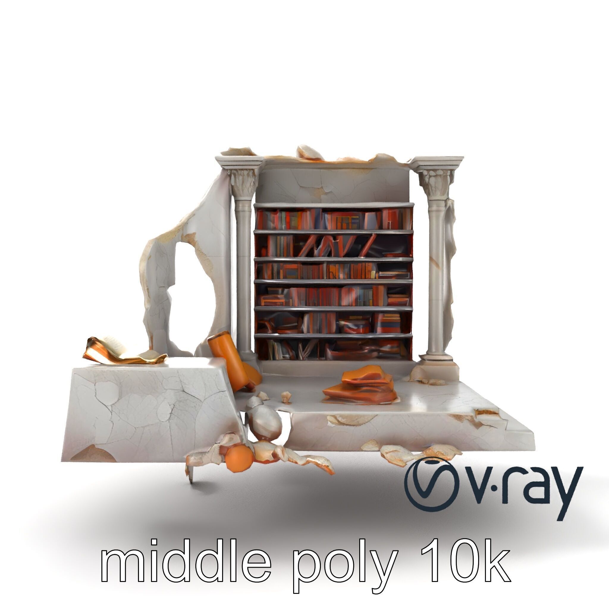 Eroded Library Collapse Environmental Scene model pack Low-poly 3D model_29