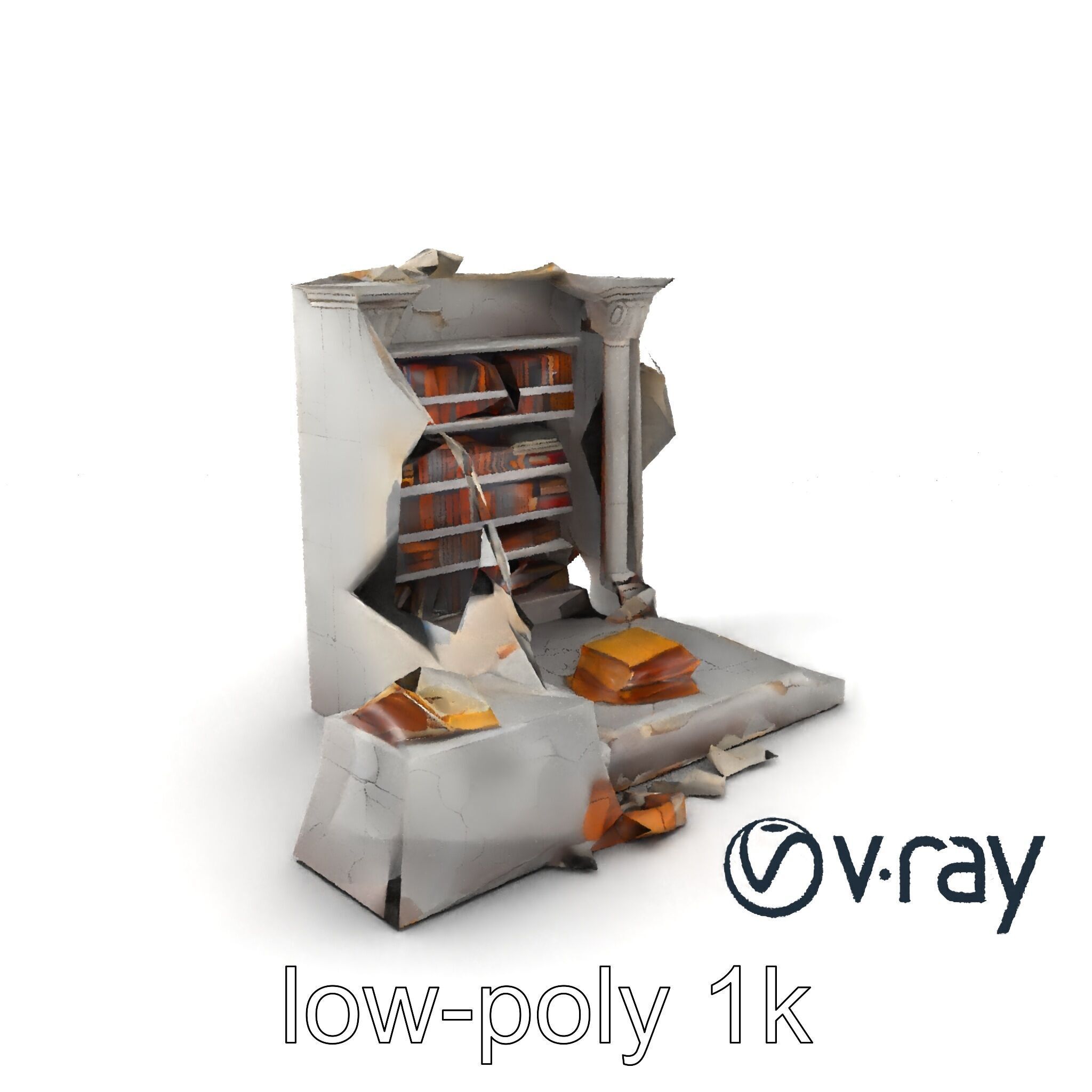 Eroded Library Collapse Environmental Scene model pack Low-poly 3D model_2