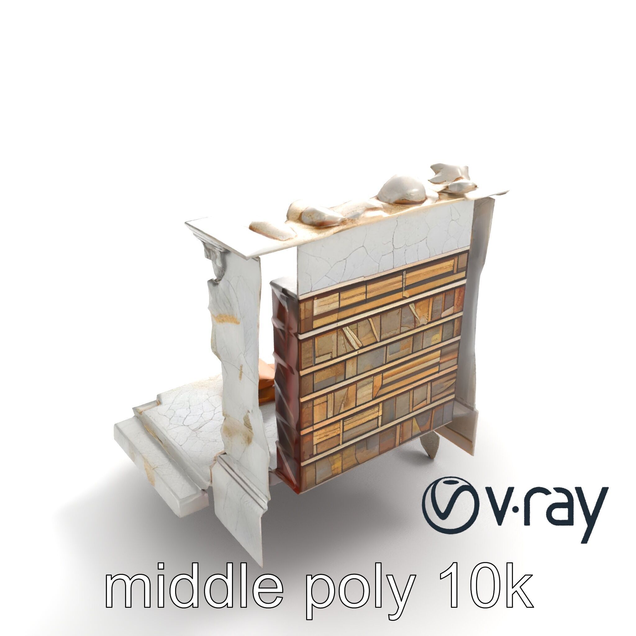 Eroded Library Collapse Environmental Scene model pack Low-poly 3D model_7