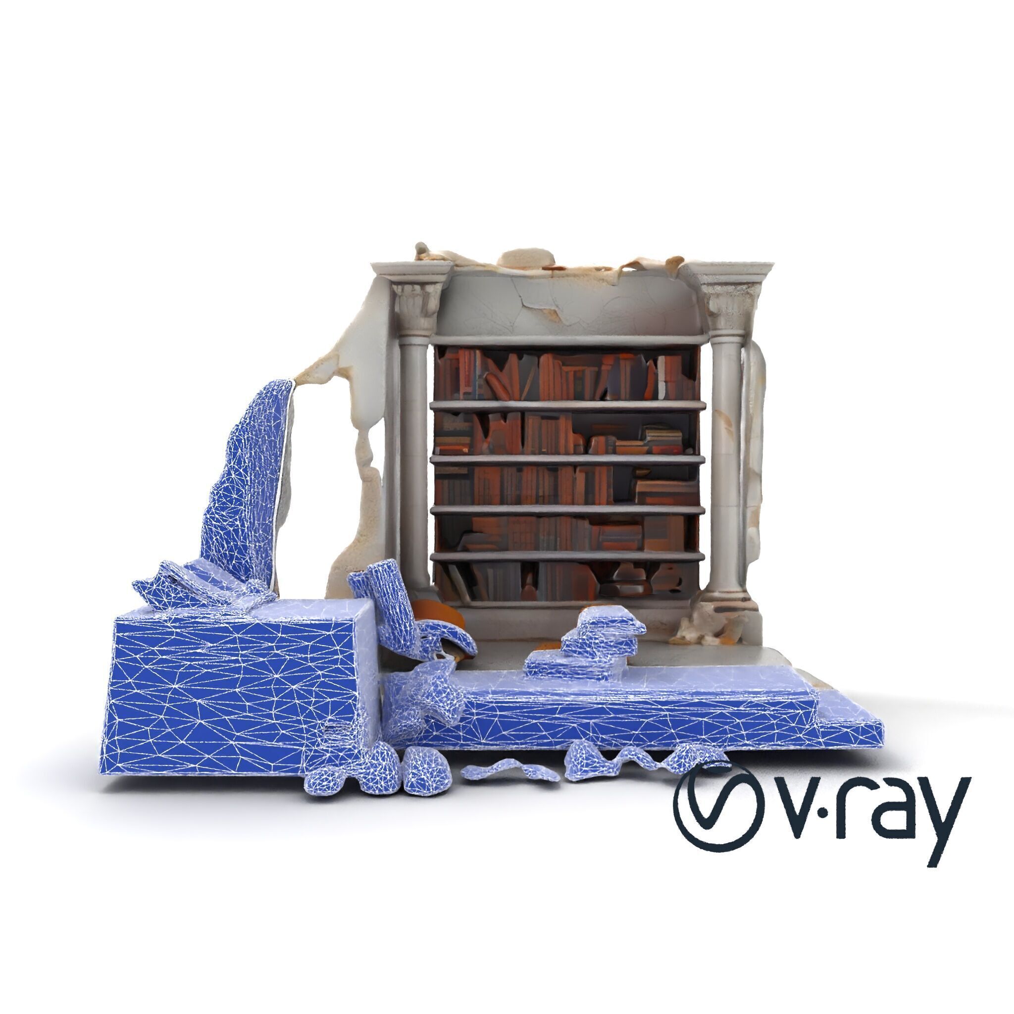 Eroded Library Collapse Environmental Scene model pack Low-poly 3D model_21