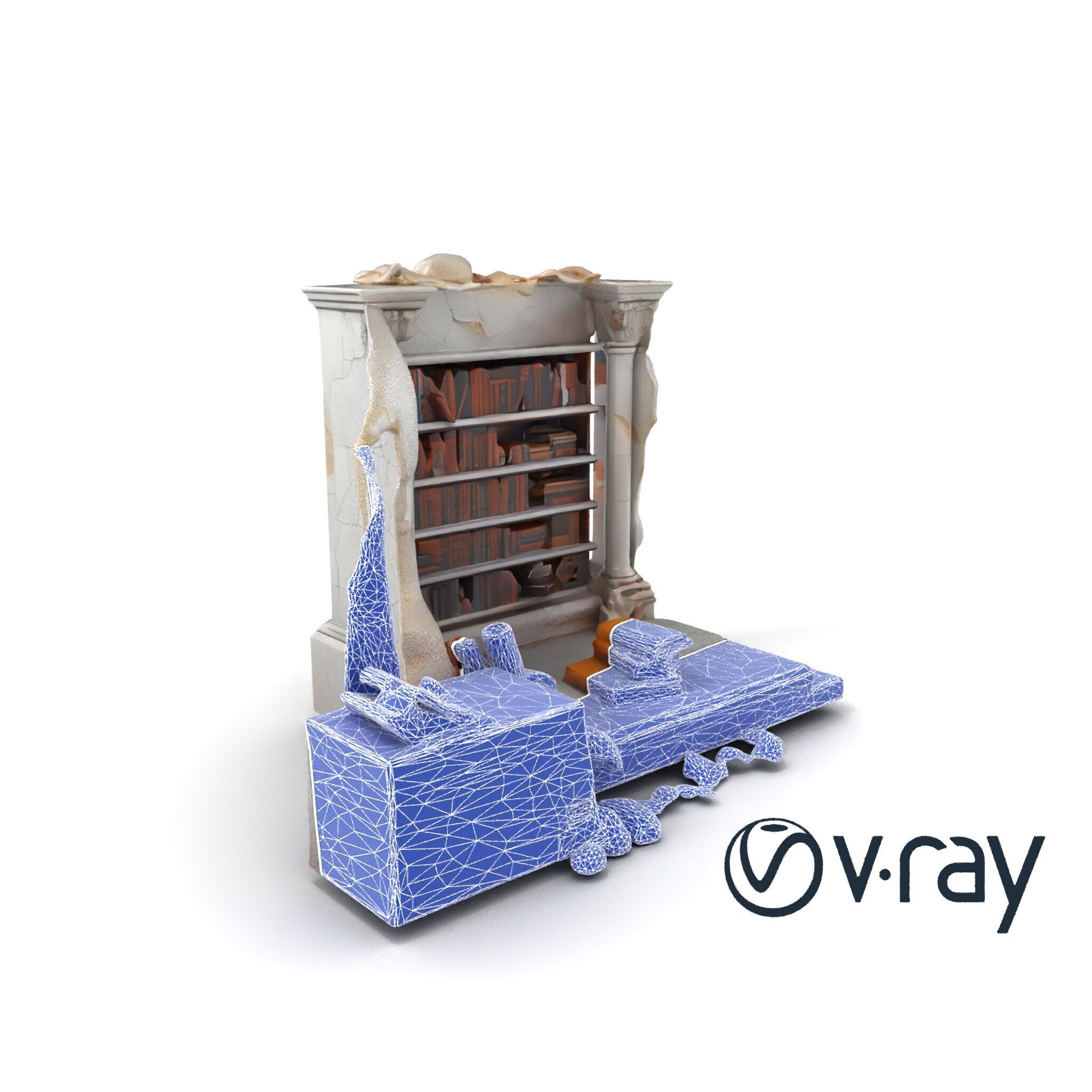 Eroded Library Collapse Environmental Scene model pack Low-poly 3D model_27