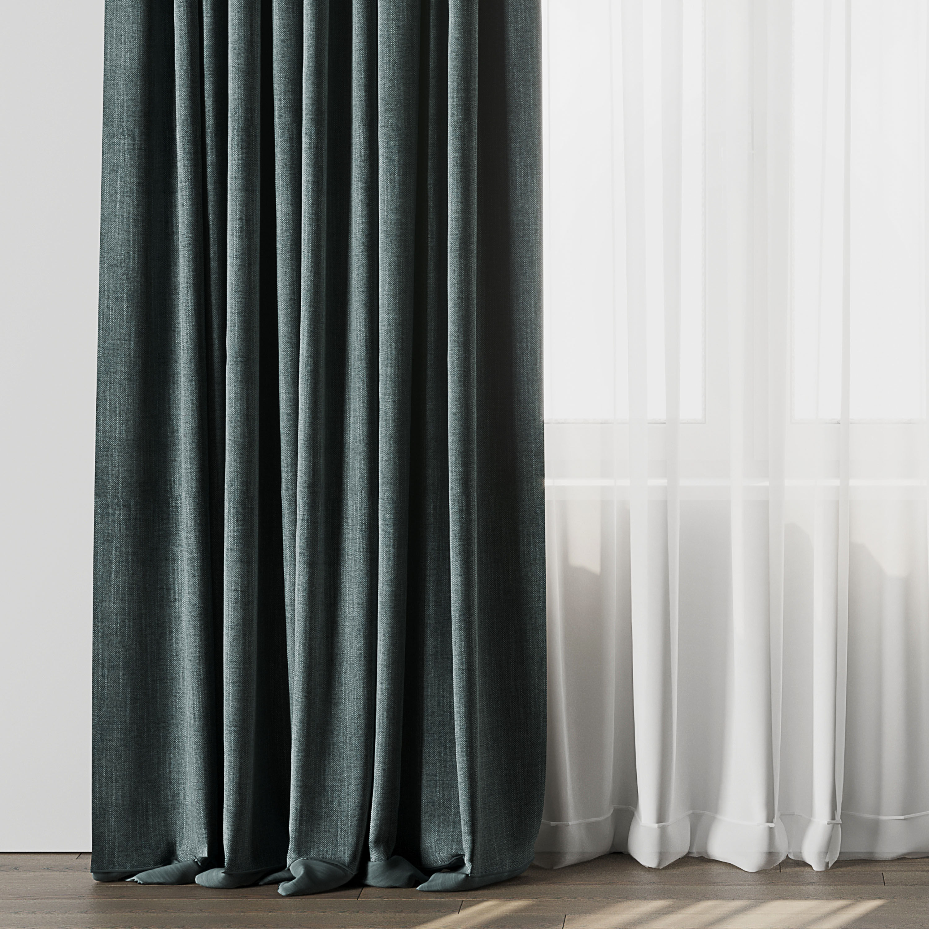 Curtain with rod 12 bule curtain HBH Low-poly 3D model_2