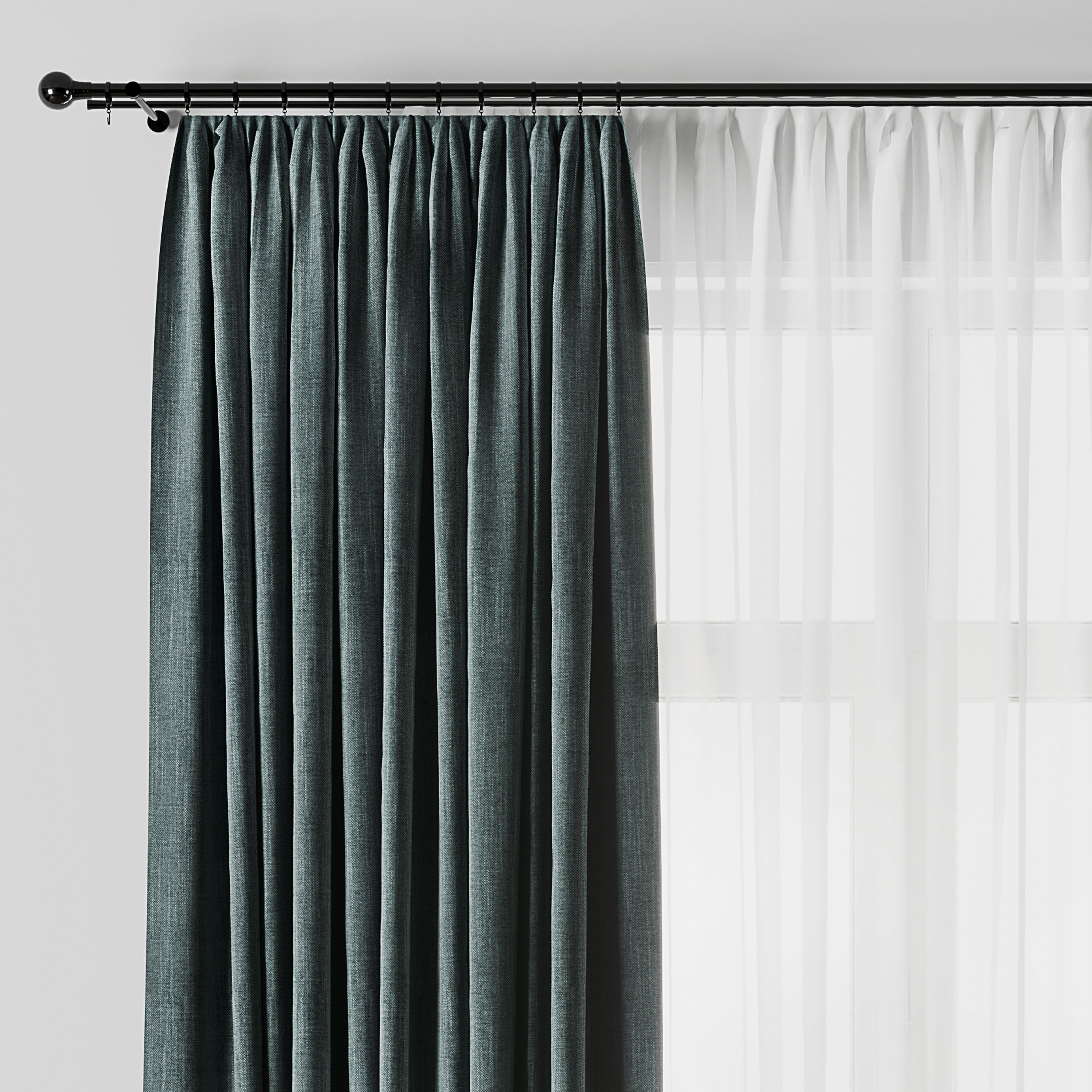 Curtain with rod 12 bule curtain HBH Low-poly 3D model_1