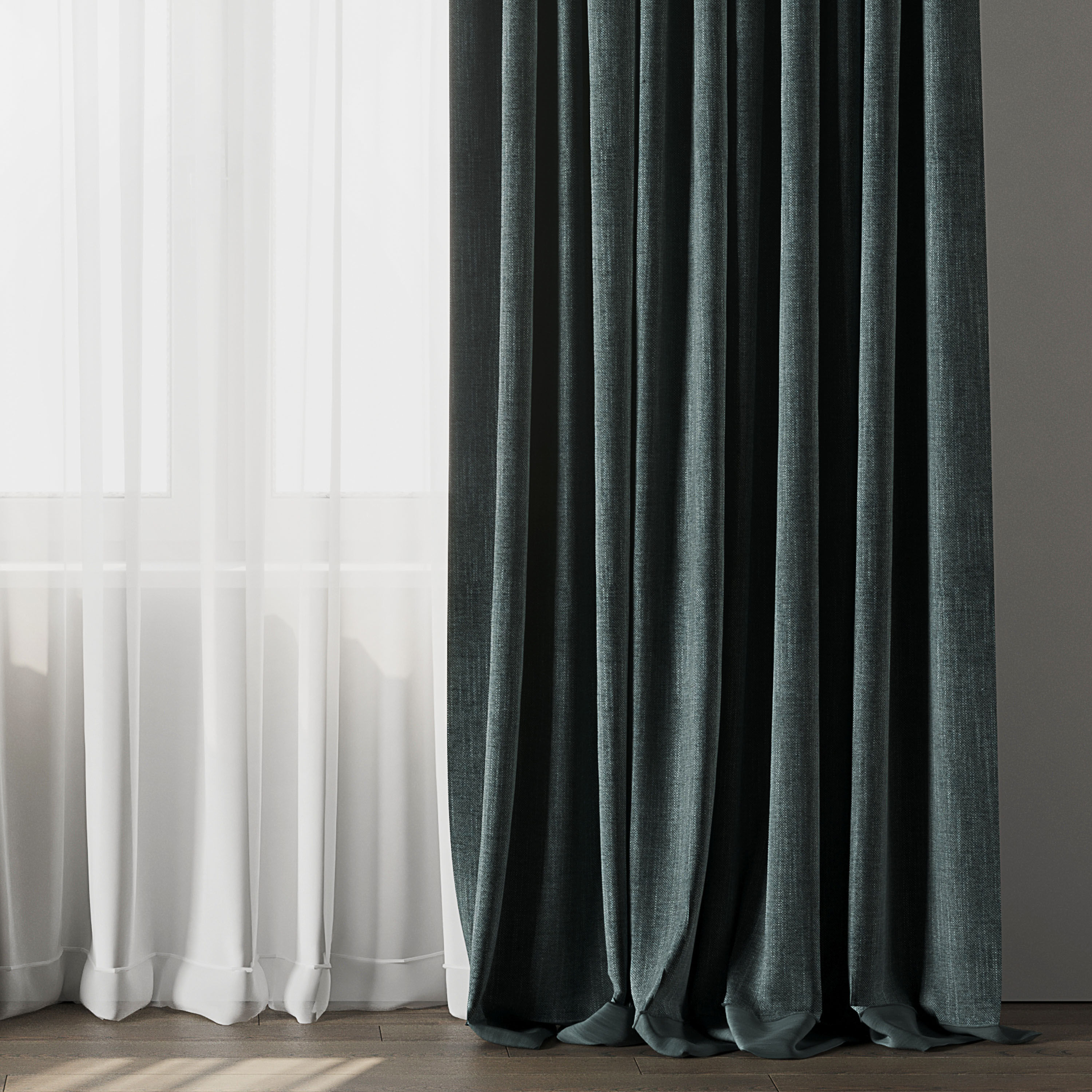 Curtain with rod 12 bule curtain HBH Low-poly 3D model_3