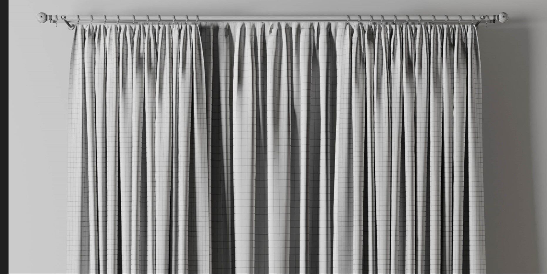 Curtain with rod 12 bule curtain HBH Low-poly 3D model_8