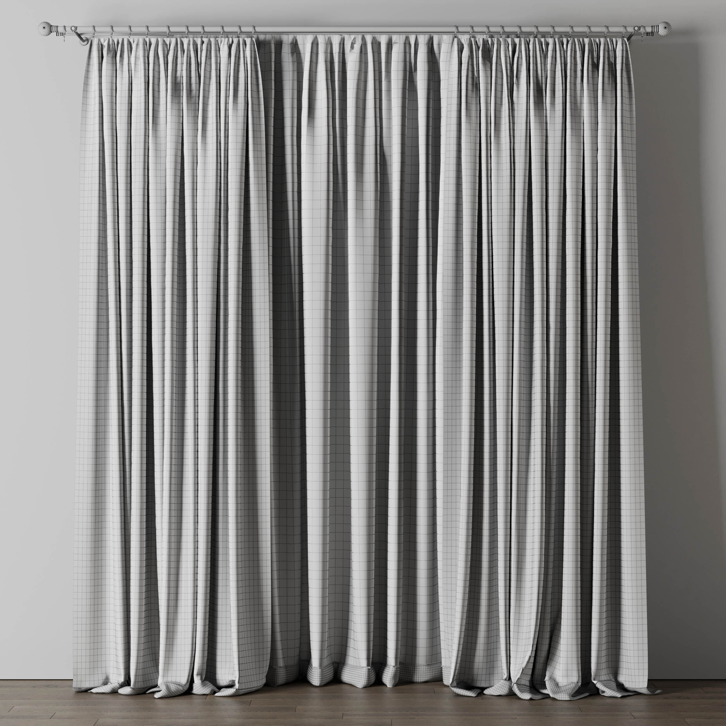 Curtain with rod 12 bule curtain HBH Low-poly 3D model_4