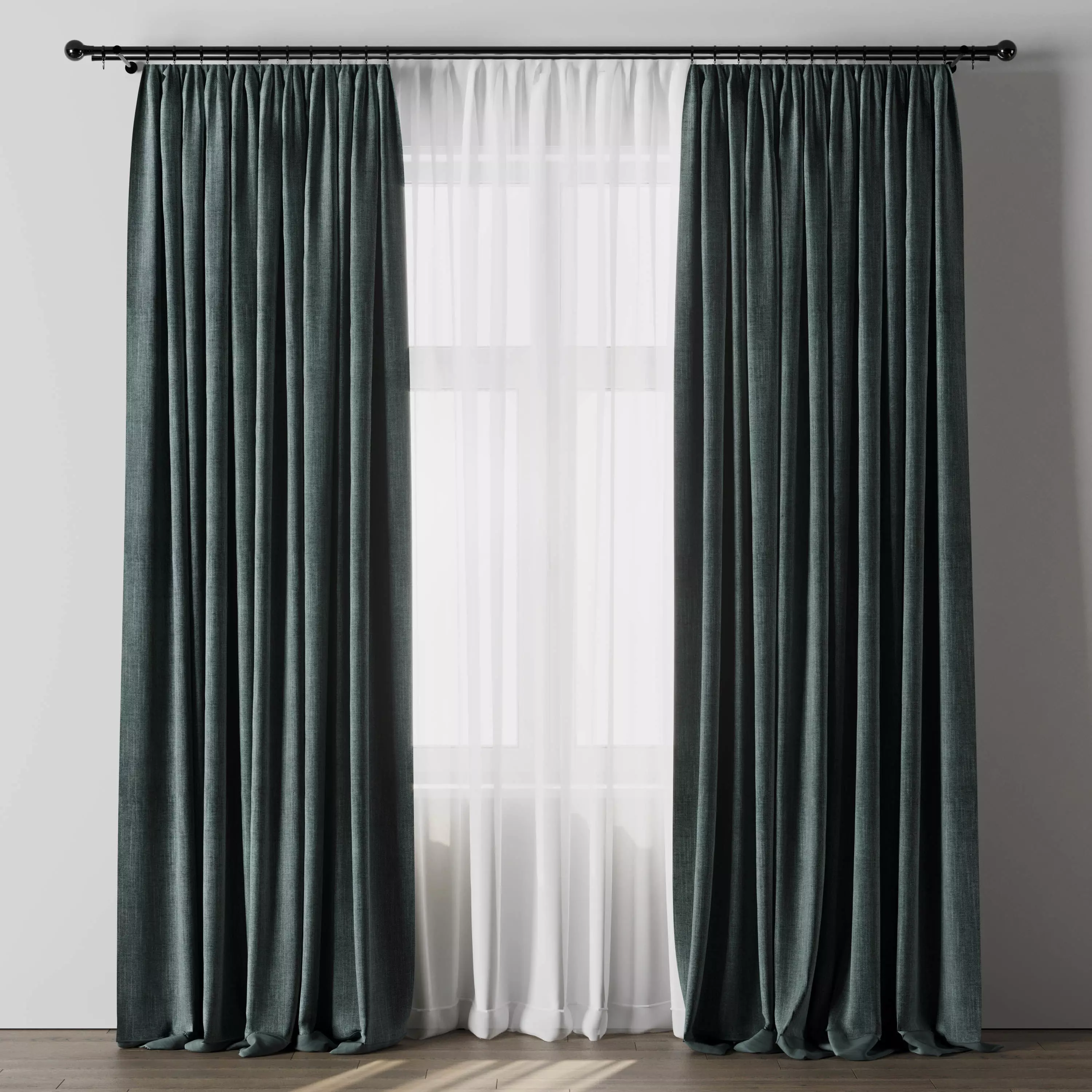 Curtain with rod 12 bule curtain HBH Low-poly 3D model_0