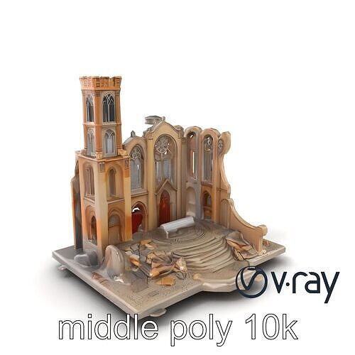 Ruined Cathedral Model Pack with Detailed Textures Low-poly 3D model