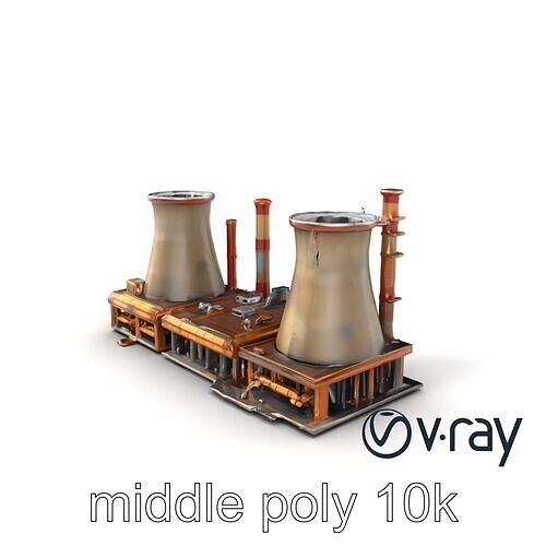 Destroyed Power Plant Model Pack Low-poly 3D model