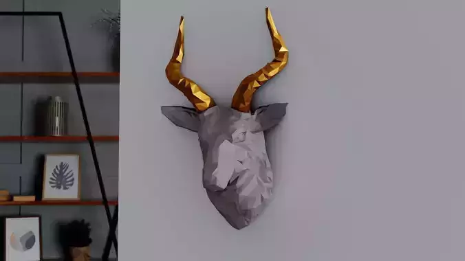 antelope head low poly wall mount STL