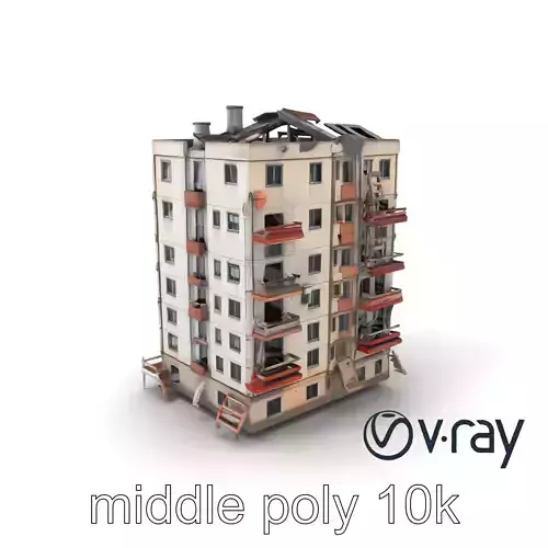 Half-Collapsed Apartment Complex Destruction model pack Low-poly 3D model