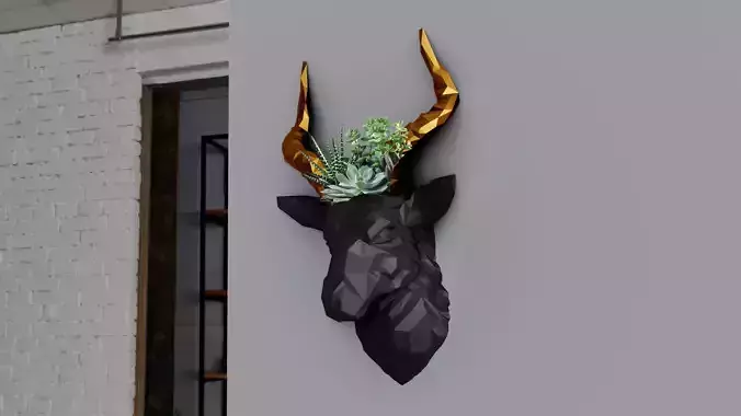 antelope head low poly wall planter pot flower vase mount STL