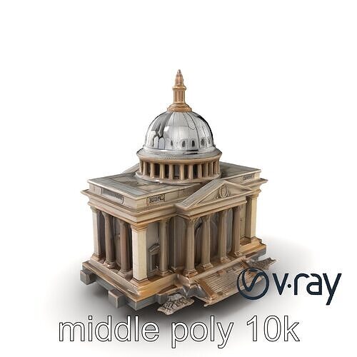 Cracked Government Building Ruin model pack Low-poly 3D model
