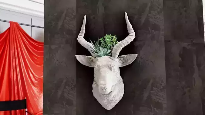 Antelope head wall mount planter STL