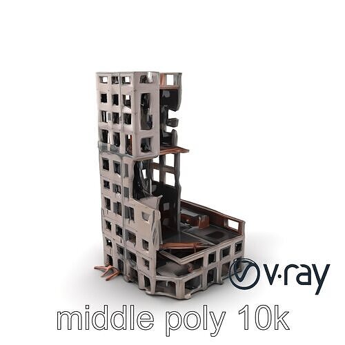 Partially Destroyed Office Tower model pack Low-poly 3D model