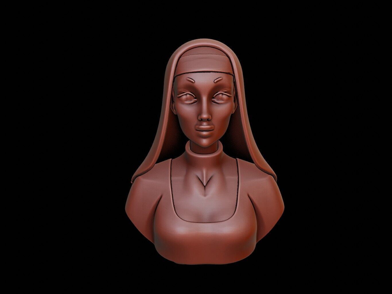 Nun Bust 3D print model_1