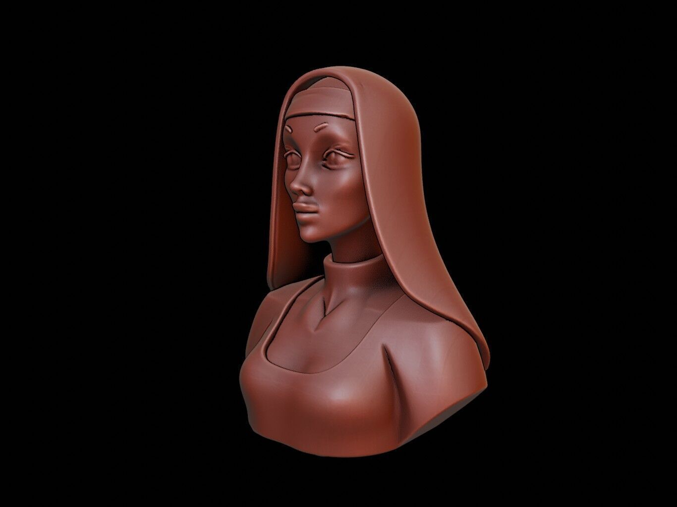 Nun Bust 3D print model_2