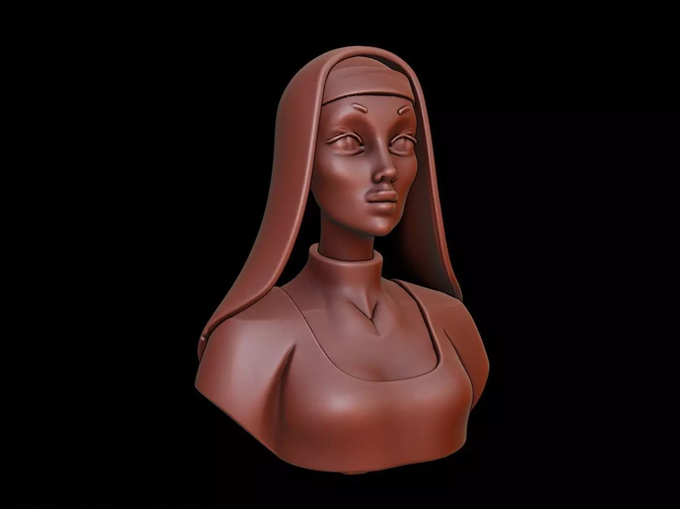 Nun Bust 3D print model_0