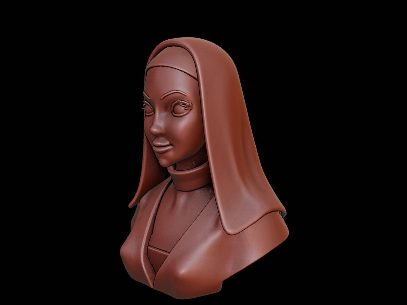 Nun Bust 3D print model_2