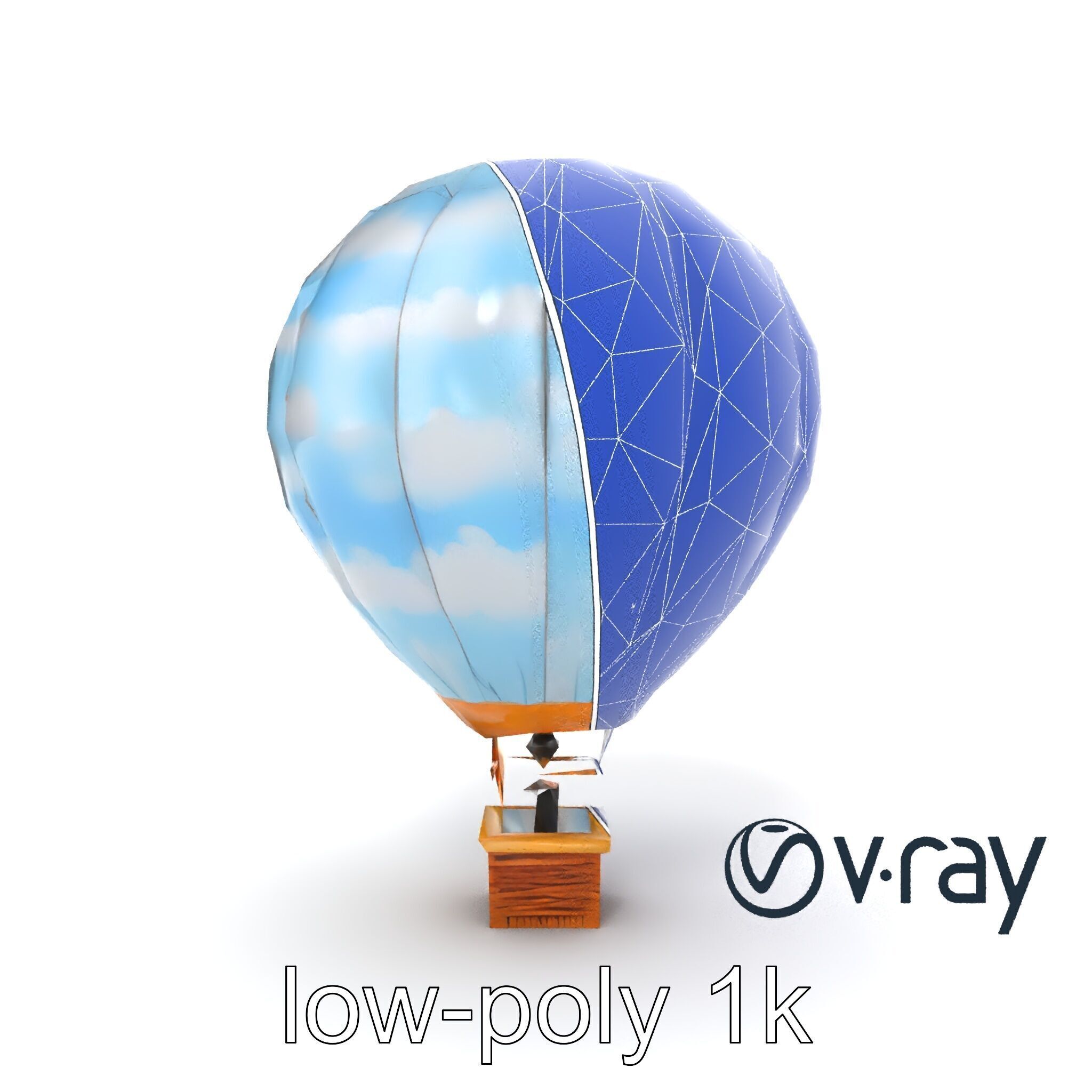 Classic Hot Air Balloon Cloudy Sky model pack Low-poly 3D model_14