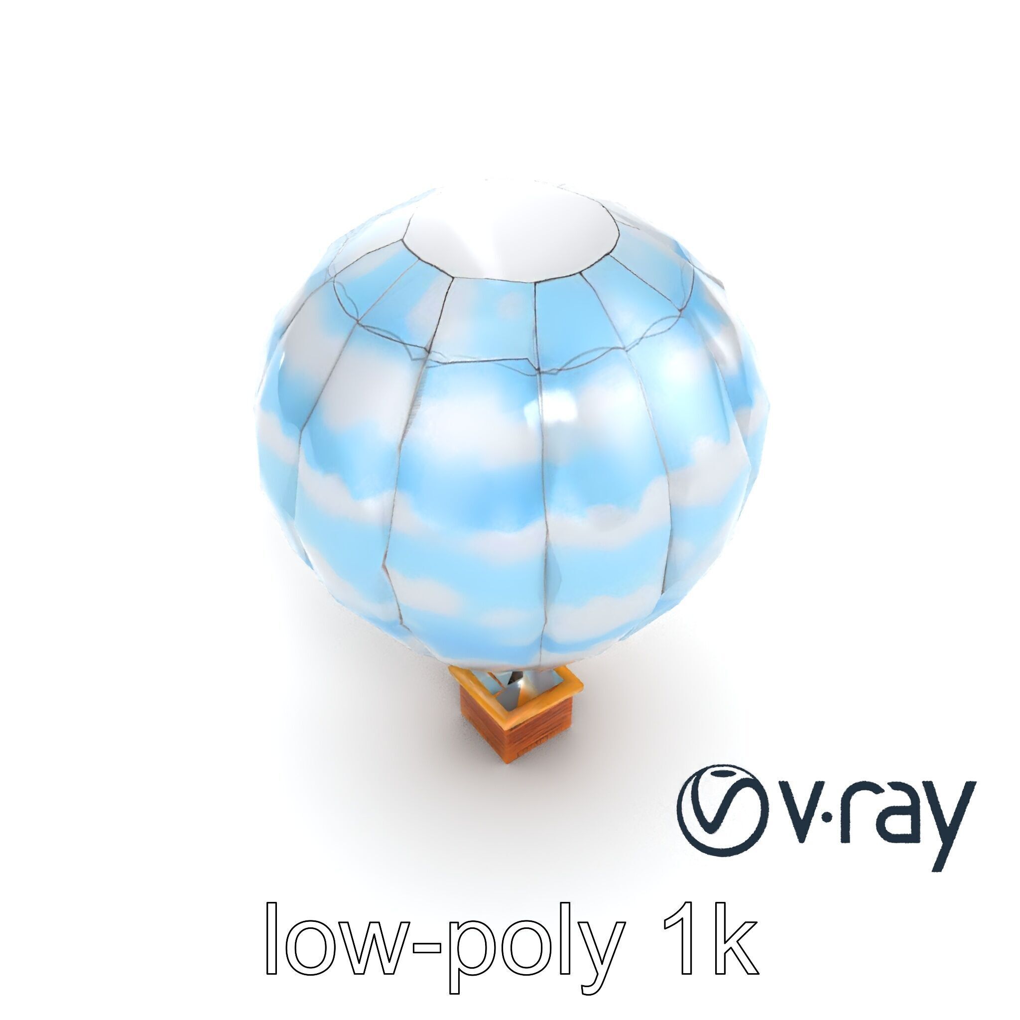 Classic Hot Air Balloon Cloudy Sky model pack Low-poly 3D model_8