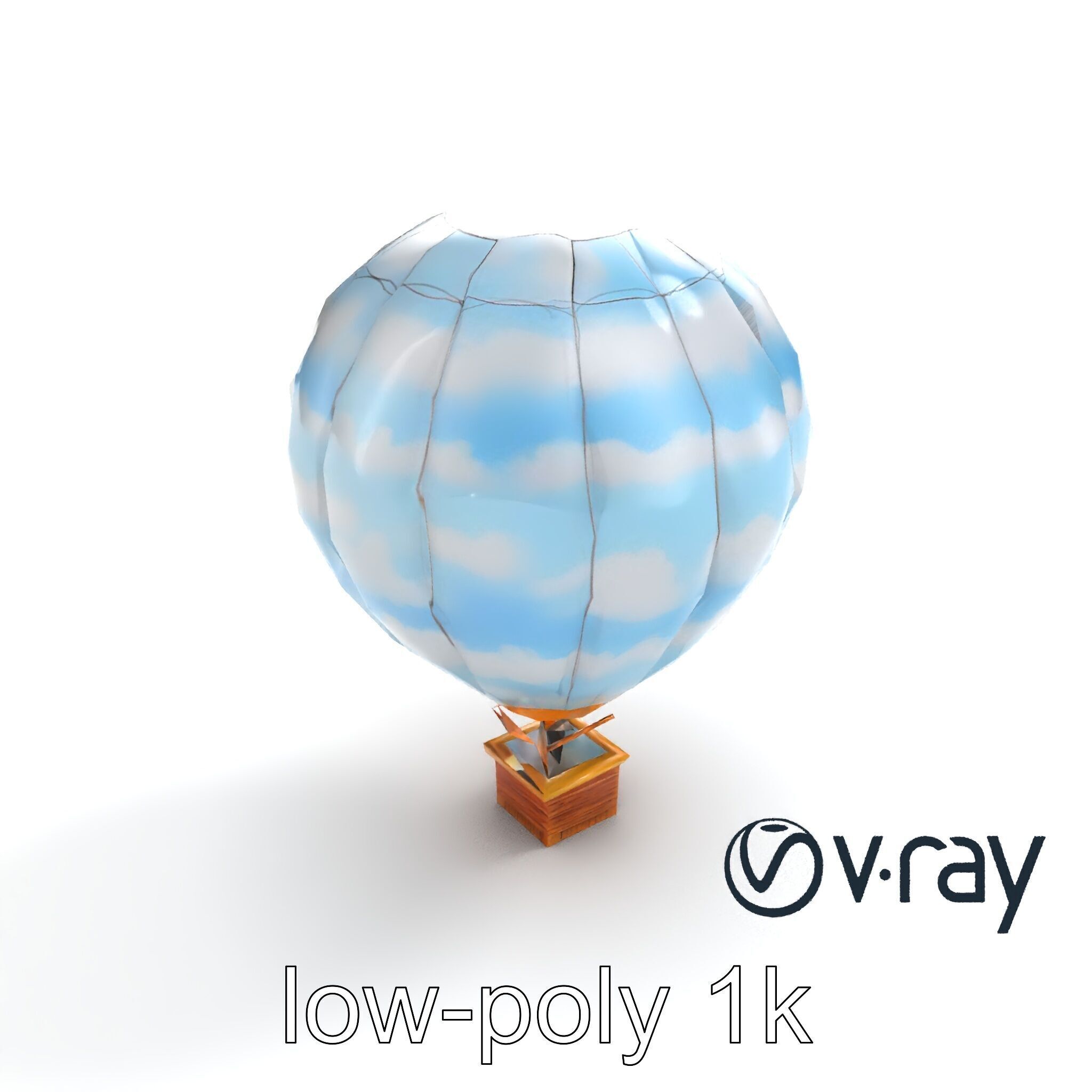 Classic Hot Air Balloon Cloudy Sky model pack Low-poly 3D model_5