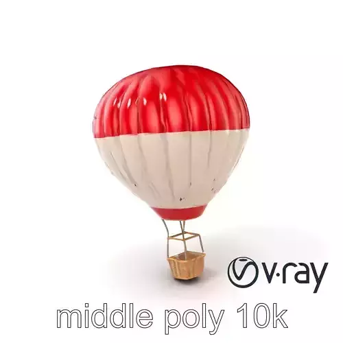 Classic Hot Air Balloon Model with Striped Envelope and Wicker Basket model pack