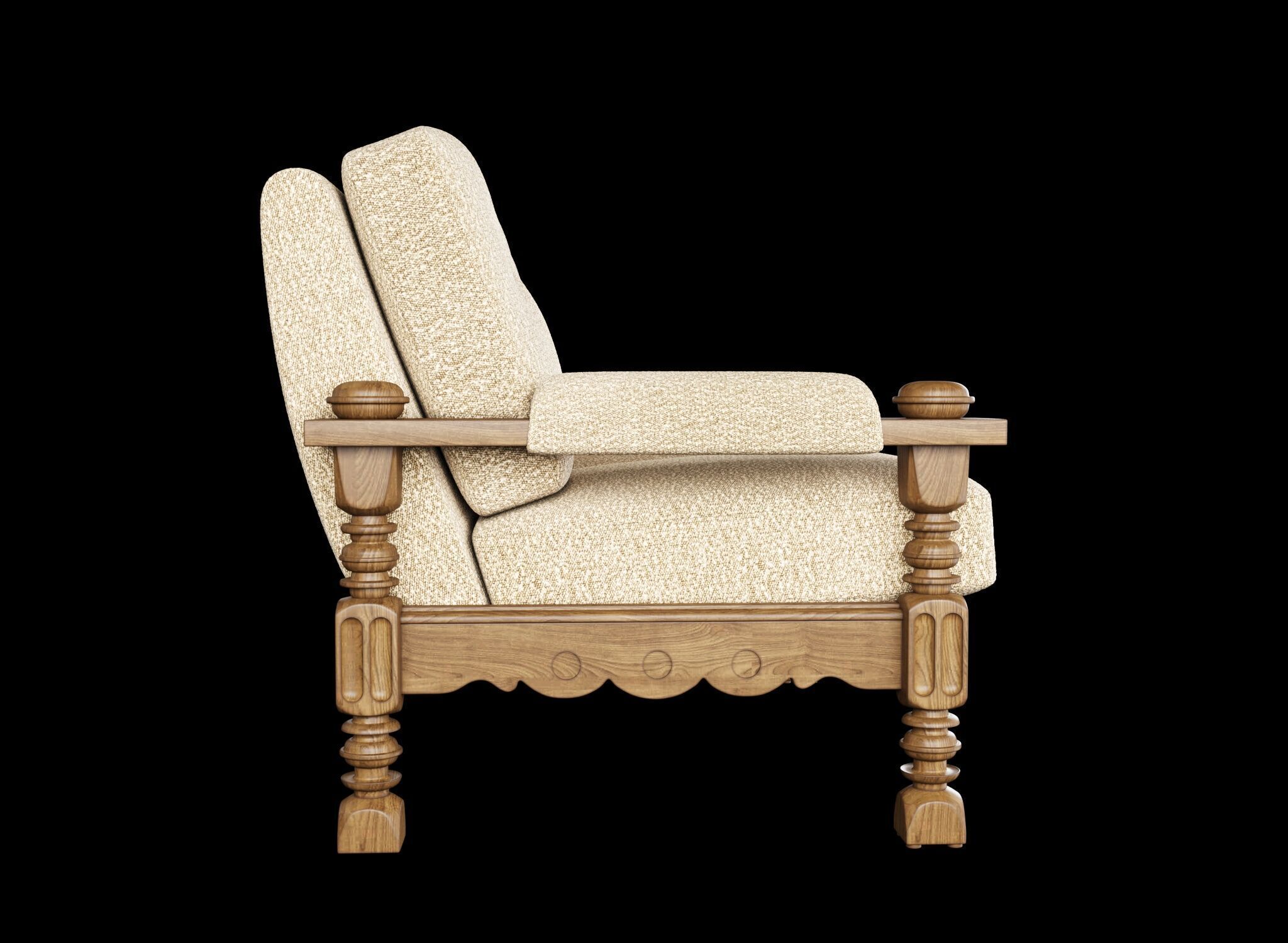 Three Seater Sofa with Carved Oak Frame 3D model_6