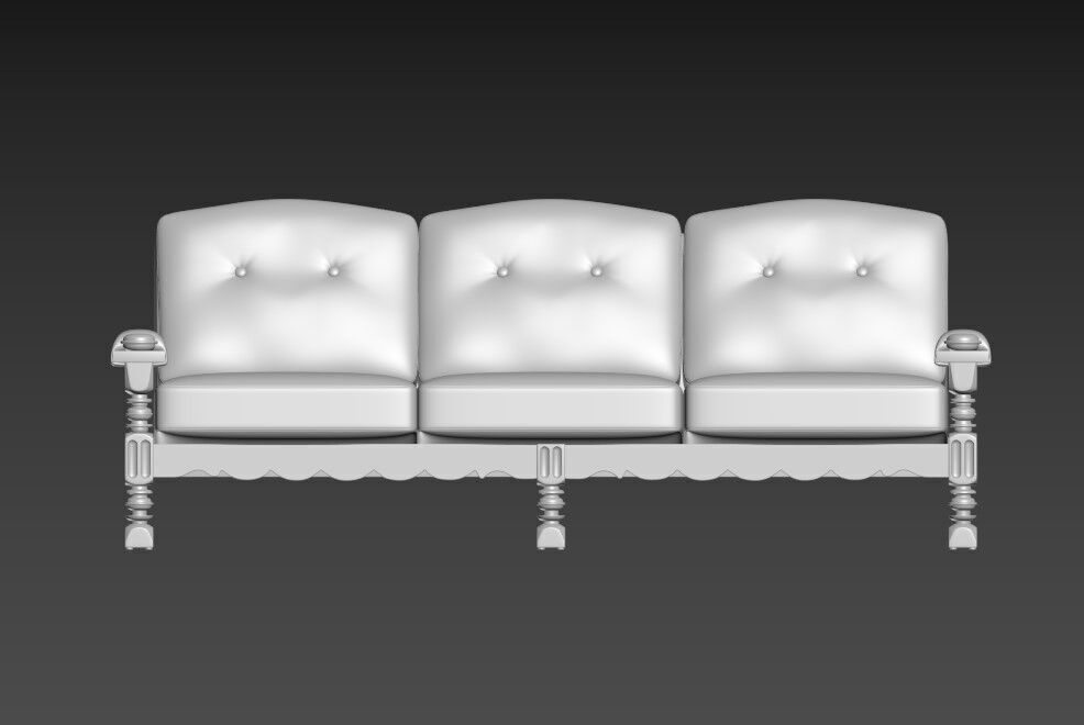 Three Seater Sofa with Carved Oak Frame 3D model_9