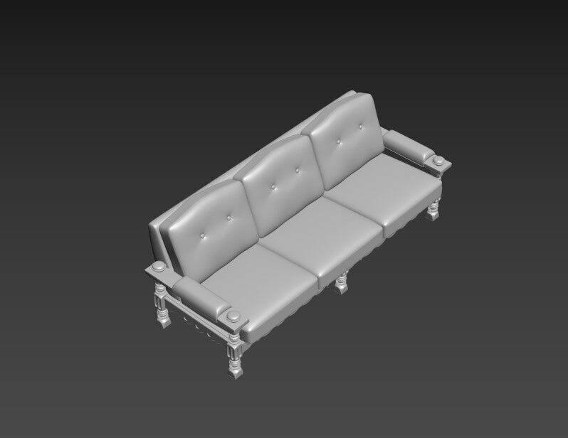 Three Seater Sofa with Carved Oak Frame 3D model_8