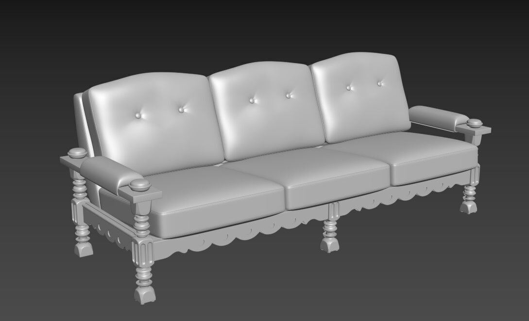 Three Seater Sofa with Carved Oak Frame 3D model_7