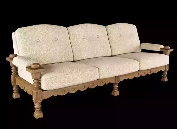 Three Seater Sofa with Carved Oak Frame