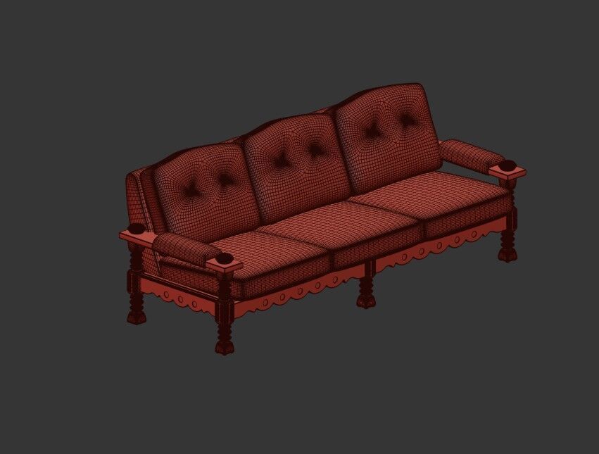 Three Seater Sofa with Carved Oak Frame 3D model_11