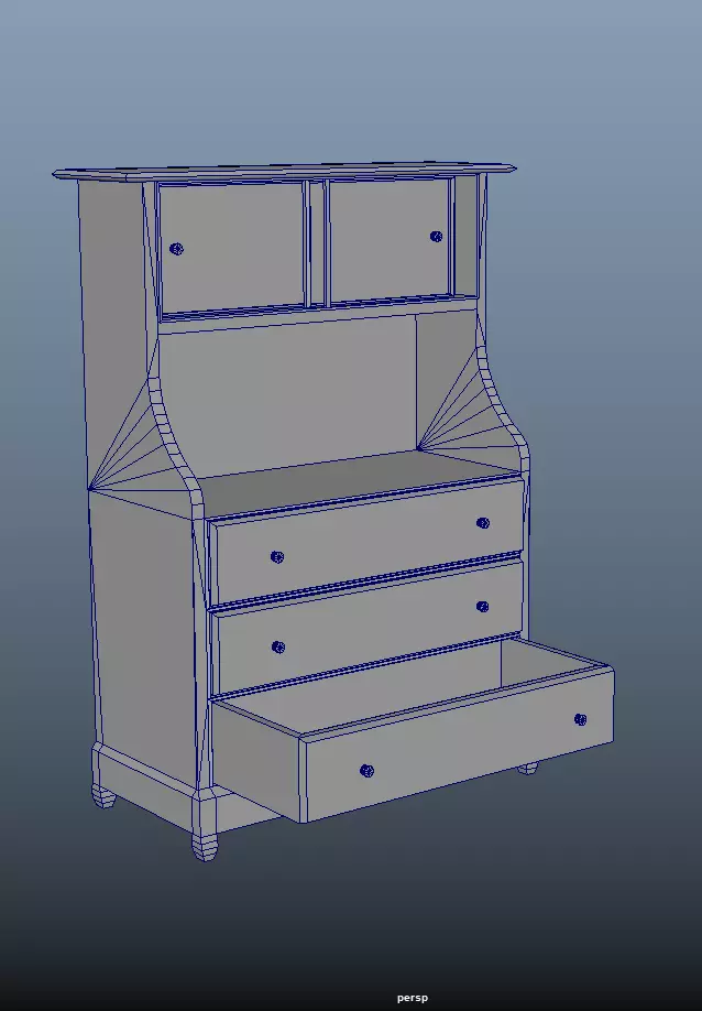 Wooden Drawer Low-poly 3D model_0