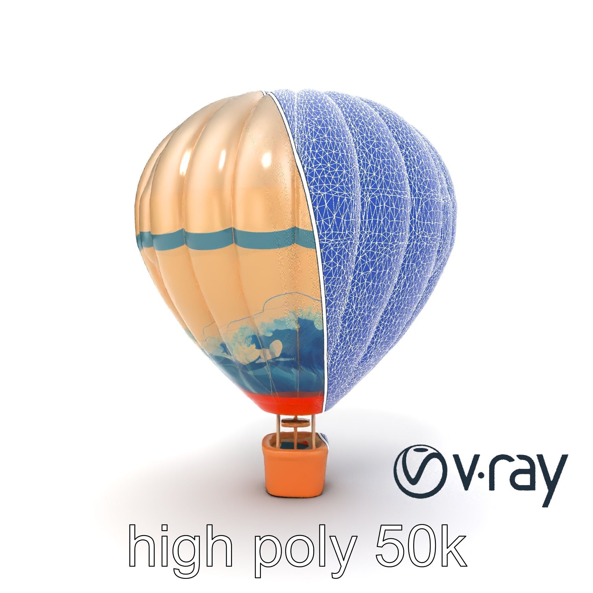 Classic Hot Air Balloon Ocean Wave Pattern model pack Low-poly 3D model_21