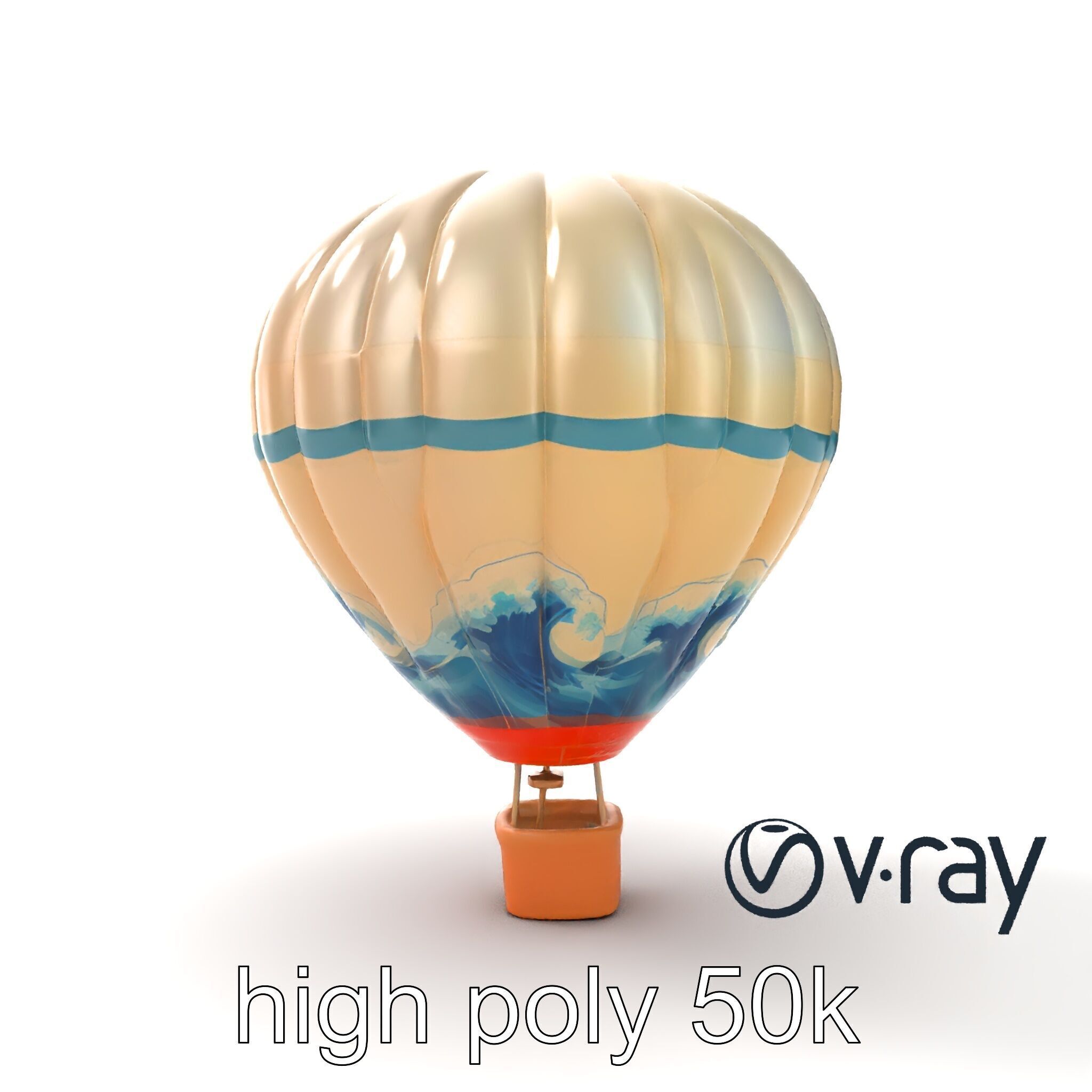 Classic Hot Air Balloon Ocean Wave Pattern model pack Low-poly 3D model_23